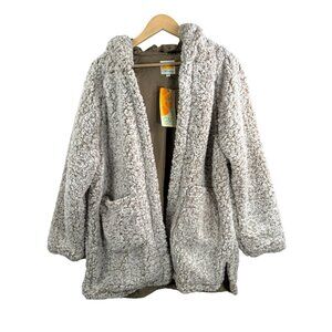NEW C&C California Plush Sherpa Open Oversized cardigan Tan lounge sz M